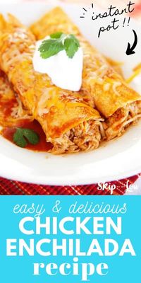 This chicken enchilada recipe is a family favorite at our home.  The best part is the recipe is easy and I make the chicken filling in no time at all with the use of my Instant Pot. These chicken enchiladas are made with simple ingredients that you can keep in your pantry for anytime your family wants a Mexican feast. #recipes #mexican