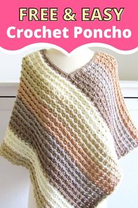 This free crochet poncho pattern for women comes in sizes small to plus sizes. Made from simple rectangle shapes, this poncho tutorial is quick and easy enough for beginners. #crochetponcho, #crochetponchopattern, #freecrochetpncho, #crochet, #crochetponchoforwomen