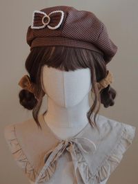 Handmade Coffee Houndstooth Plaid Pattern Beret