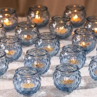 Darjen: Set Of 12 - Diamond-Textured Round Blue Glass Votive Candle Holders - Round Glass Tealight Candle Holders For Vintage Decoration (Light Navy Blue) Your Price = $29.99 [ Unique Diamond Textured Style ]: A Set Of Charming Candle Holders With A Unique Diamond Textured Detail. Simple Enough But Not Overwhelm A Casual Event. The Combination Of Diamond Textured And Glass Makes The Votives More Textured. [ Premium Decor Blue Candle Holders ]: Our Blue Candle Holders, With The Flashing Lights, A