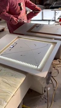 Dressing table with LED mirror, How to install an LED mirror?  We use high-strength glue to fix the mirror to ensure that the mirror will not fall off easily after long-term use. #LED #dressingtable #ledmirror