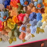 Amanda Witucki  |  Paper Artist on Instagram: "Last year I made a series of colorful floral pieces that all sold during Art Alive at the @sandiegomuseumofart, so I decided to make a few more in the same palette for a show I have coming this summer. One of these is a commission, and the other two will be available at @thecathedralatx in June! ✌️🌸🌺🌻✨#thepapercommittee 
.
.
.
.
#paperart #paperartist #atxart #atxartist #austinart #austinartist #austininteriordesign #origamiart #foldedpaper #paperflowers #wipart #neoncolorpalette"