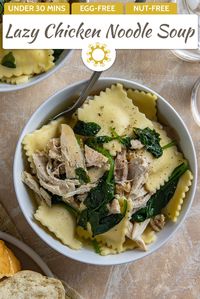 Lazy Chicken Noodle Soup is an easy recipe perfect for busy weeknights when it’s cool outside. Heat up a bowl for your next fall meal.