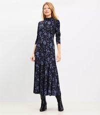 Snowflake Bloom Godet Turtleneck Maxi Dress