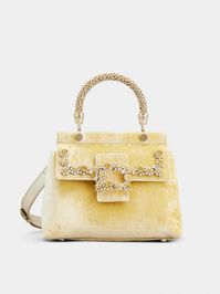 Viv' Cabas Jewel Crown Flower Strass Buckle Mini Bag in Velvet Yellow Woman RBWAMAAF113LVDPZ203M | Roger Vivier