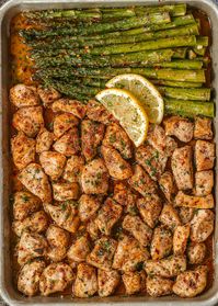 Lemon Garlic Butter Chicken Bites with Asparagus - #baked #chicken #recipe #asparagus #eatwell101 - The chicken bites are so juicy, tender, and delicious you’ll eat them hot right off the sheet pan! CLICK HERE to Get the Recipe - #recipe by #eatwell101®