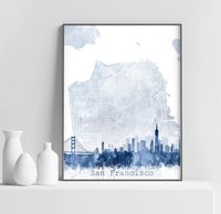 ► INSTANT DOWNLOAD:  San Francisco Map Skyline Print, San Francisco Cityscape Street Map Print, San Francisco California, Abstract Watercolor Navy Blue, Modern Wall Art, Home Office Decor, Digital Printable Art Print out this artwork from your home printer or local print shop to decorate your home or office. You can use any paper you like (matte, textured, gloss etc) and any style frame to mount it to your wall. Makes great last minute gift. ** This is a DIGITAL printable file. NO PHYSICAL PRINT