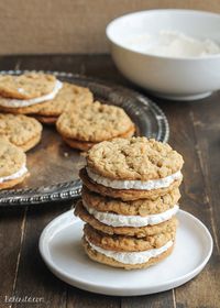 Peanut Butter Oatmeal Sandwich Cookies with Marshmallow Creme Filling • Bakerita