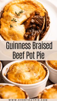 Rich Guinness braised beef is baked under a flaky pie crust to make for the ultimate dead-of-winter meal. This Beef Pot Pie can be made as a single serving, or as one whole pie.