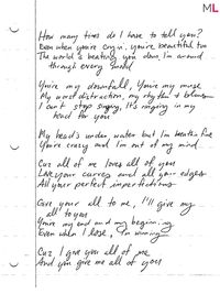 WIN: John Legend's Handwritten "All Of Me" Lyrics | MetroLyrics