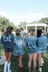 Diy big little theme inspo: “Littles, we are the perfcet fit”/“Blue Jean Baby”. #bluejeanbaby #sororitybiglittle #sorority #denim #lace #diy #biglittle #reveal #theme