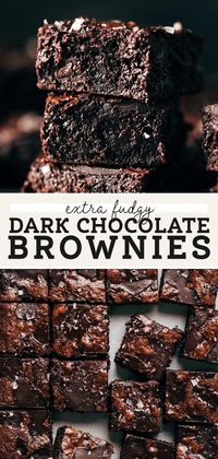 These extra fudgy dark chocolate brownies have a deep and rich flavor that's balanced with a sprinkle of sea salt. The texture is fudgy but tender, and each bite is loaded with dark chocolate. They're simply irresistible! #darkchocolate #brownierecipe #brownies #fudgy #butternutbakery | butternutbakeryblog.com