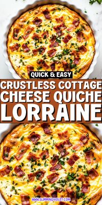 Enjoy a crustless quiche Lorraine with cottage cheese for a rich and satisfying meal! This high-protein quiche is creamy and perfect for any time of day. Save this pin and check out the recipe for a delightful twist on a classic!