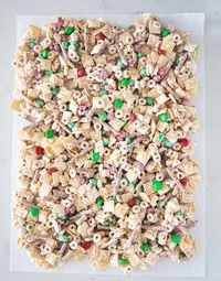 Sweet and salty Christmas chex mix made with just 5 simple ingredients. This is the perfect no-bake dessert recipe to have in your back pocket during the busy holiday season!