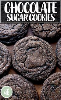 These chocolate sugar cookies are heaven: super chocolaty, perfectly sweet, and nicely balanced with salt. They have a really nice chew thanks to the presence of dark brown sugar. When they bake, they rise; when they cool, they fall, giving them that beautiful, sugar-crusted crackly surface. So simple, so pretty, so good. #chocolate #sugar #cookies #christmas #holiday #baking #gifting