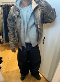 Fall winter jacket streetwear raw denim selvedge jeans baggy men blackguy mensfashion style vintage london fit outfit leather boots jacob elordi acnestudios