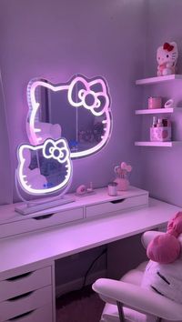 hello kitty| hello kitty mirror|white vanity| mirrors|makeup|color changing mirror|