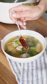 For this lazy wonton soup, you skip making filled wontons, and drop pork meatballs and quartered wonton wrappers right into the gingery, flavorful broth. This recipe is SO delicious!