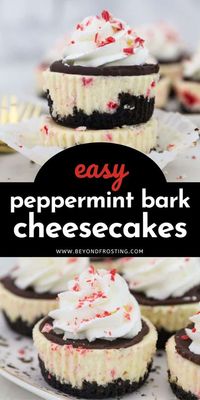 Mini Peppermint Bark Cheesecakes are so creamy and delicious. Made with peppermint candy and topped with chocolate ganache and homemade whipped cream. Everyone will love these bite-size Christmas desserts.