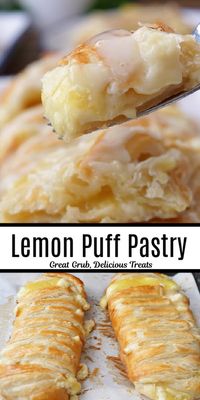 Lemon Puff Pastry is loaded with a sweet cream cheese mixture and delicious lemon pie filling, wrapped up in a puff pastry, baked to flaky perfection, and drizzled with glaze.