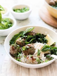 Thai-style Meatballs with Rice Noodles is a meatball and noodle dish in a Thai-style coconut curry broth the whole family will love!