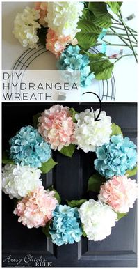 DIY Hydrangea Wreath (only a few supplies needed to make this super simple spring wreath!) artsychicksrule.com