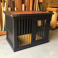 One of the many upgrades we offer on all our dog kennel styles. Add a metal banded reclaimed wood top! Message us for custom requests.