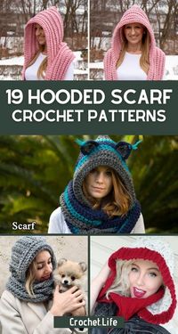 Make one of these beautiful hood scarf crochet patterns for the perfect way to keep warm on cold days or to give as a handmade gift! This list includes beautiful beginner crochet patterns for hooded scarves and even scarves with pockets!