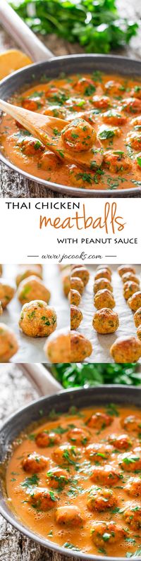 Skinny Thai Chicken Meatballs with Peanut Sauce