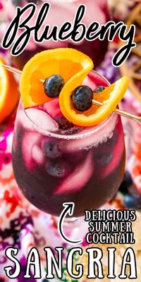 Blueberry Sangria is a large batch cocktail that combines 4 ingredients with blueberries and Cara Cara oranges for a refreshing Summer drink! via @sugarandsoulco