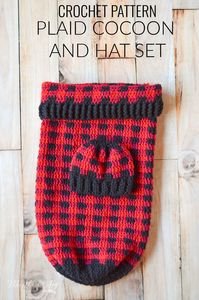 Crochet Pattern: Crochet Plaid Baby Cocoon and Hat Set! Perfectly adorable for your fall or holiday baby! Perfect for a baby gift or photography session!