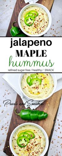 Jalapeno Maple Hummus - the perfect sweet & spicy snack! Perfect for parties, appetizers, or as an addition to any meal!