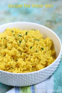 Instant Pot Yellow Rice is the quintessential side dish for your favorite Mediterranean and Middle Eastern meals. It is easy to prepare, which makes it the perfect side dish on busy nights! #sidedish #instantpot #middleeastern via @cookwithcurls