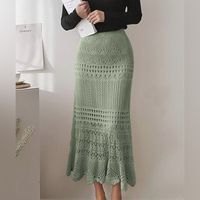 Chouyatou Women Stretched High Waist Crochet Hollow Knit Flowy Sage Green Large Gorgeous Very Stretchy, Boho Style Bin7