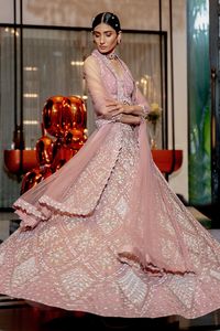 Buy Varun Chakkilam Pink Silk Organza Embroidered Lehenga Set Online | Aza Fashions