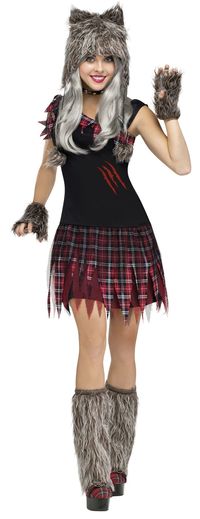 Fun World Costumes Women's Wick'D Wolfie Adult Costume, Black/Red, Medium/Large