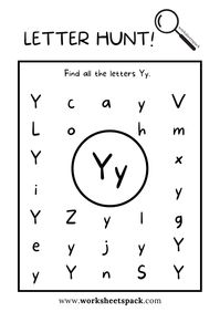 Find the Letter Y Worksheet, Alphabet Y Hunt Activity Free Printable for Kids - Printable and Online Worksheets Pack