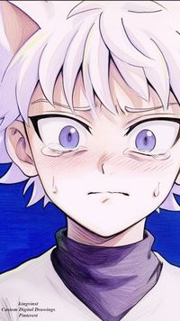 Killua from Hunter x Hunter! Pencil crayon illustrations. | hxh, hunter x hunter, anime art, anime fanart, anime drawing, hxh pfp, hxh wallpaper, Killua pfp, Killua wallpaper, Killua fan art, Killua Zoldyck, cute, kawaii, anime boy with white hair, anime boy with blue eyes, neko