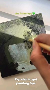 Acrylics from @montmarteart - IG Canvas panel from @itsybitsycraftstore - IG .Canvas painting tutorials Step by step painting How to paint water with acrylic like a pro . . . .  #canvaspainting #acrylicpainting #greennature #naturelovers #naturepainting #aestheticart