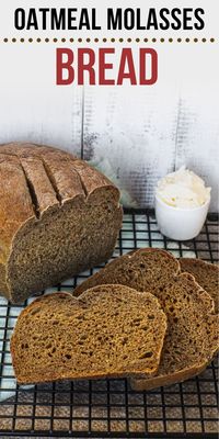 Sweet Molasses Oatmeal Bread is as healthy as it is delicious. With just one tablespoon of added fat, lots of oatmeal and vitamin B molasses, this bread is soft, fluffy and a family favorite. Easy and homemade, this recipe comes from a famous bed and breakfast Inn in Vermont. Makes a great BLT sandwich. #recipes #easy #sweet #healthy #homemadebread #oatmeal