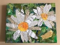 This is an 8 x 10 hand painted paper collage on hardboard, ready to hang. Perfect for the daisy lover (and who isn't a daisy lover) that would like some flowers that never wilt. Any art lover would love this unique piece of art. The hand painted papers are labor intensive but make this art work a true original.