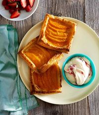 Mango puff pastry galettes with berry fool