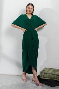 Buy Zosia Green Banana Polyester Kimono Draped Dress Online | Aza Fashions