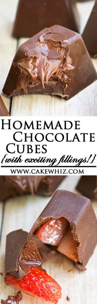 Learn how to make easy HOMEMADE GOURMET CHOCOLATES with any fillings you like- Nutella, fruits, nuts, ganache, marashmallows e.t.c. Pack them in a fancy box and works great as a homemade gift! From http://cakewhiz.com