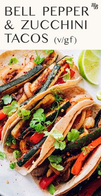 Our Vibrant Vegan Bell Pepper and Zucchini Tacos are about to be your next obsession! Think: seared summery veggies with spices, herbs, & a little fresh lime...a flavor EXPLOSION! Just 10 plant-based ingredients required for this easy summer meal!