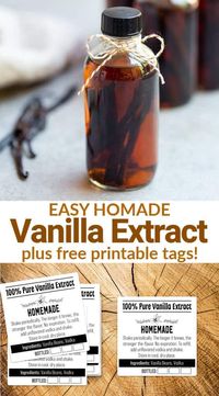 Step-by-step photos and instructions for how to make the best Homemade Vanilla Extract!  All you need is vodka, vanilla beans and a few tips and tricks. #vanilla #homemadegift #christmasgift #baking #freeprintable #vanillaextract #tastesbetterfromscratch via @betrfromscratch