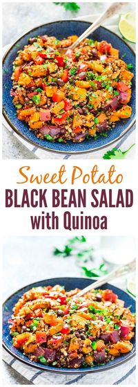 Roasted Sweet Potato Quinoa Black Bean Salad. Healthy, filling, and DELICIOUS! Perfect make-ahead recipe for healthy lunches, or for a side dish at parties and potlucks. {vegan, gluten free, dairy free} @wellplated