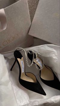 Black Jimmy Choo heels with rhinestones