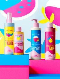 Vibrant color palette, shapes illustrations and eye-catching typography made up this Label Desing for a nails brand. 🌊🌴