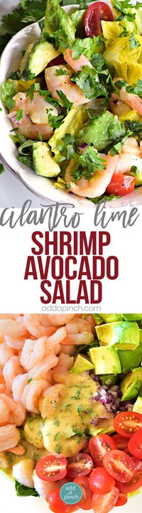 Cilantro Lime Shrimp Avocado Salad Recipe - This Cilantro Lime Shrimp Avocado Salad recipe has all the flavors of summer in every delicious bite! So quick and easy to toss together and perfect for a lunch or a light supper! // addapinch.com